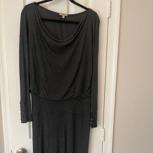 Anthropologie Bordeaux Cavatina Charcoal Long Sleeve Maxi Dress